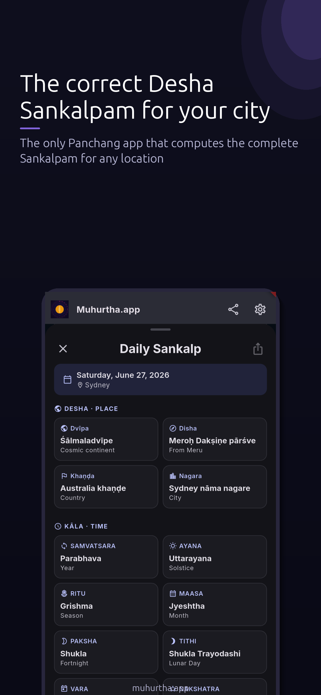 Desha Sankalpam — computed for your city